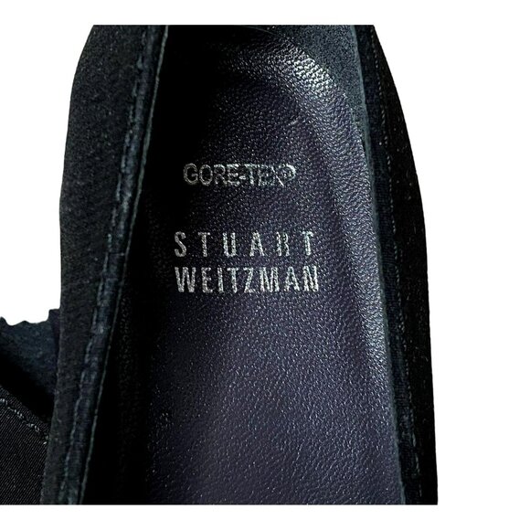 Stuart Weitzman 5M Classic Black Gore-Tex Rainaway Pumps Kitten Heel Square Toe - Picture 6 of 7